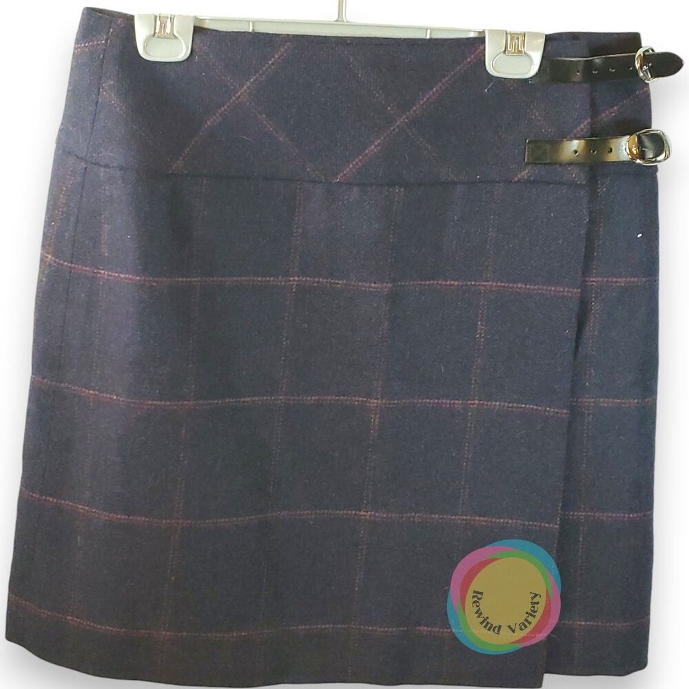 Made in Scotland | 100% Wool Plaid Wrap Skirt Straight Blue 32" Waist